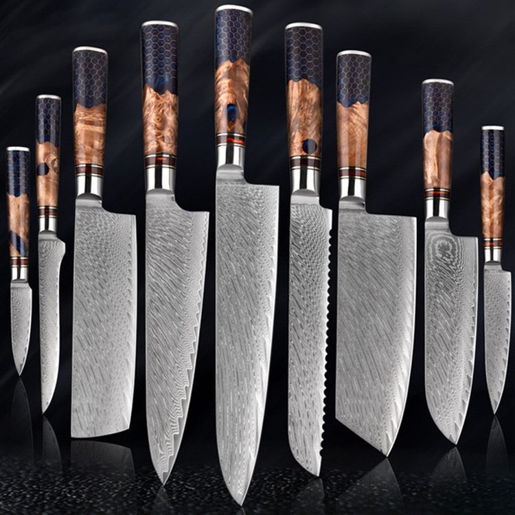 Hand-Forged Damascus 9-Piece Knife Set