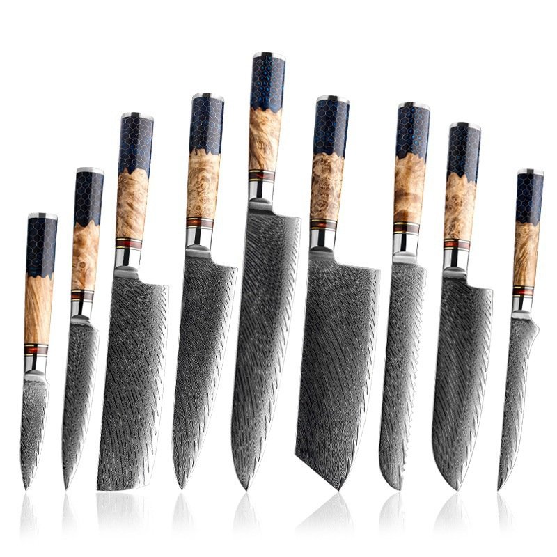 Hand-Forged Damascus 9-Piece Knife Set - Image 2