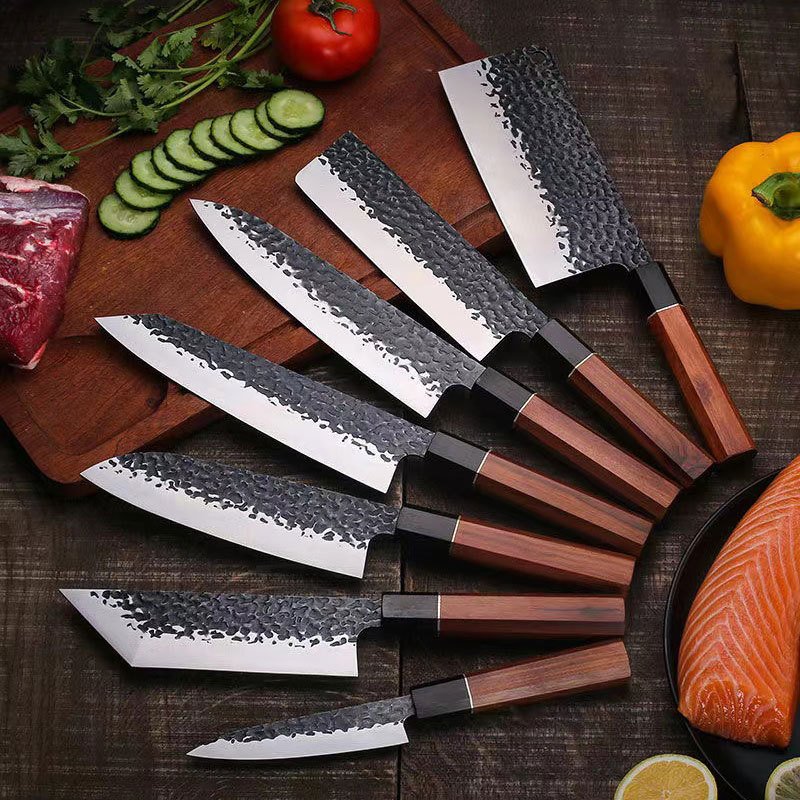 Hand-Forged Chef Knife — Red Sandalwood Handle