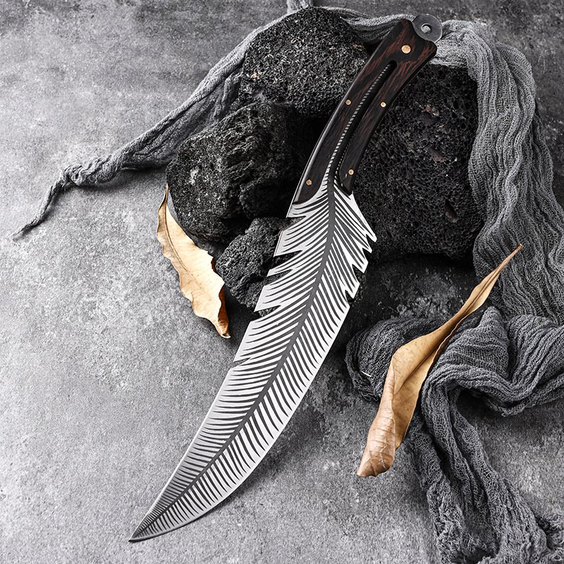 Hand-Forged Feather Knife with Leather Sheath