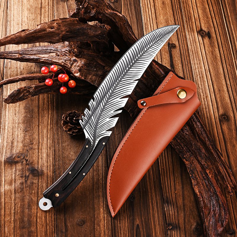 Hand-Forged Feather Knife with Leather Sheath - Image 5