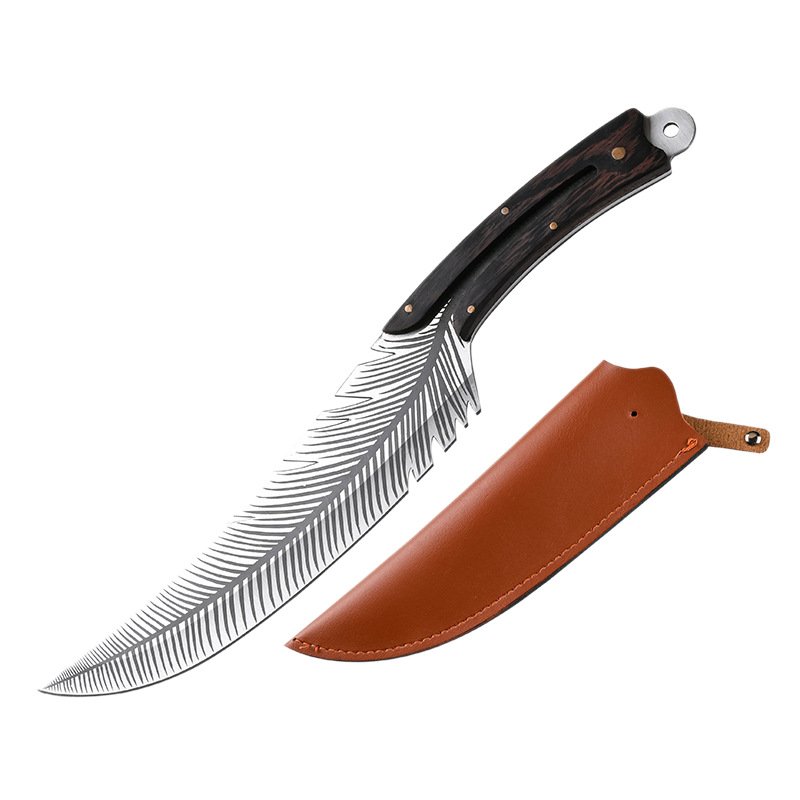 Hand-Forged Feather Knife with Leather Sheath - Image 2